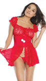 Naughty Red Lace Off The Shoulder Babydoll & G-String Set