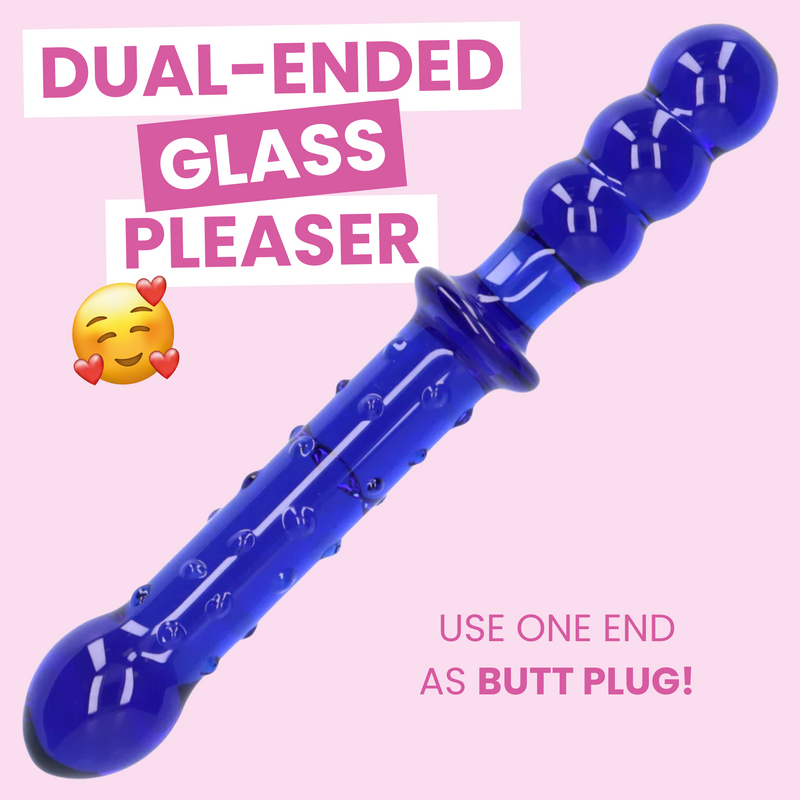 Blue Textured Dual-Ended Glass Dildo